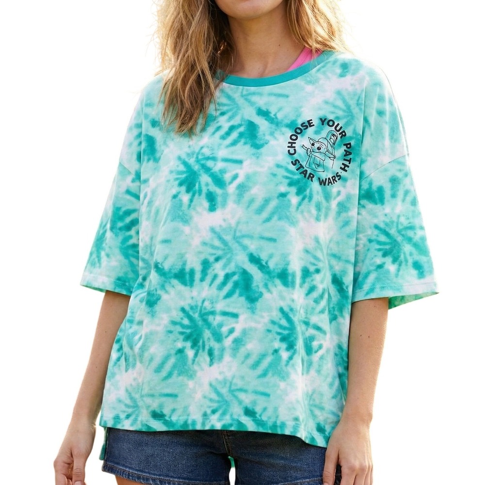 Star‎ Wars Womens Oversized Tie Dye Shirt Size M Yoda Graphic Tee Cotton Boxy